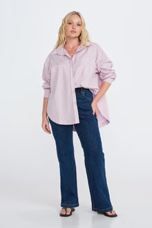 Morgan Stripe Wrap Button-Down Shirt - Blue Multi
