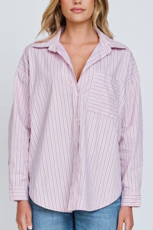 Morgan Stripe Wrap Button-Down Shirt - Blue Multi