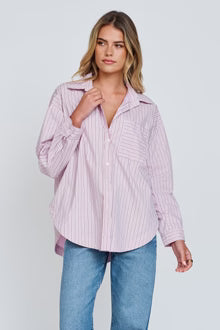 Morgan Stripe Wrap Button-Down Shirt - Blue Multi
