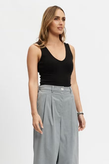 Mya Reversible Ribbed Knit Tank - Black