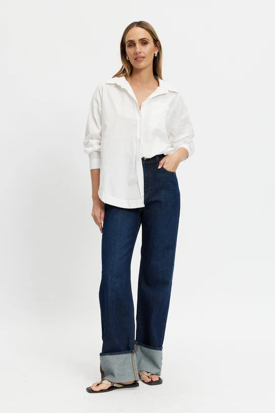 Morgan Stripe Wrap Button-Down Shirt - Blue Multi