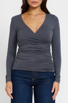 Lainey Crossover Long Sleeve Top - White