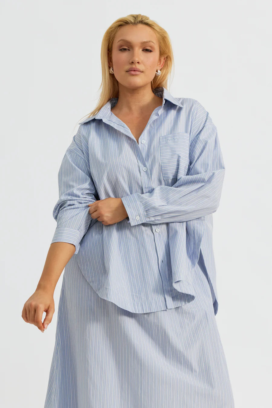 Morgan Stripe Wrap Button-Down Shirt - Blue Multi