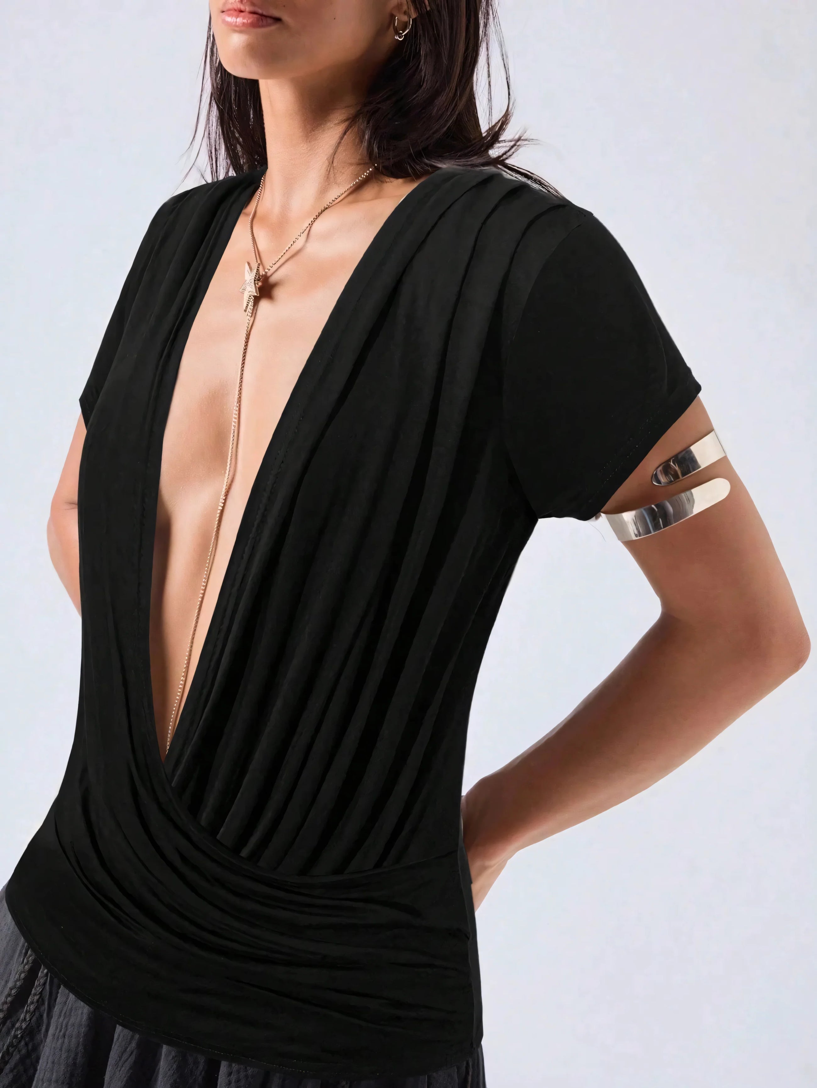 Noir Cascade Wrap Top