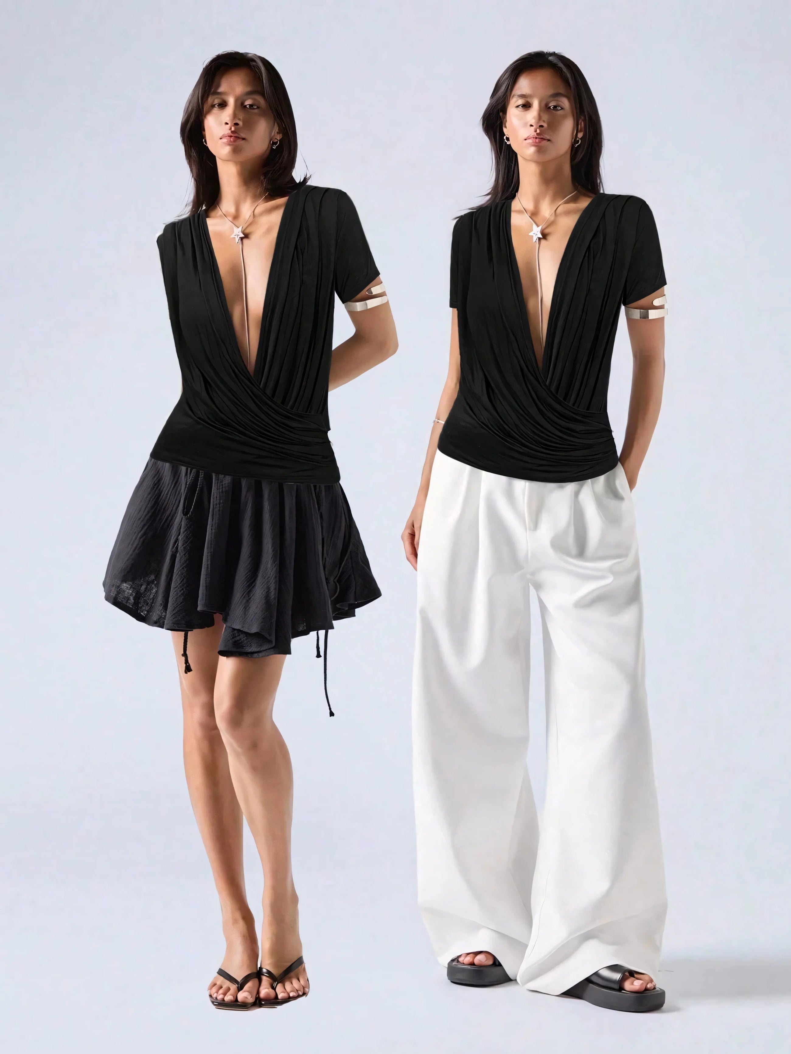 Noir Cascade Wrap Top