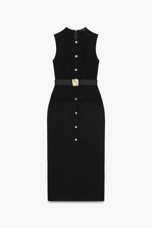BELTED CREPE MIDI DRESS