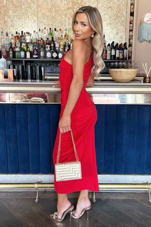 Cobalt One Shoulder Knot Skirt Midi Dress