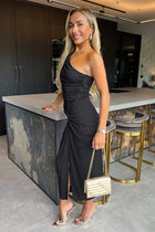 Cobalt One Shoulder Knot Skirt Midi Dress