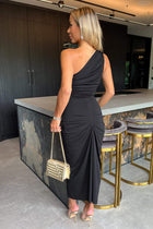 Cobalt One Shoulder Knot Skirt Midi Dress