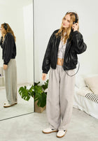 Leather Bomber Jacket - Black