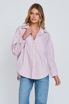 Morgan Stripe Wrap Button-Down Shirt - Blue Multi