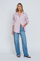 Morgan Stripe Wrap Button-Down Shirt - Blue Multi