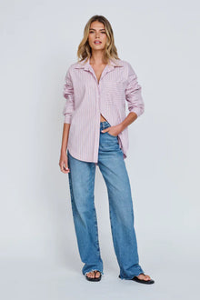 Morgan Stripe Wrap Button-Down Shirt - Blue Multi