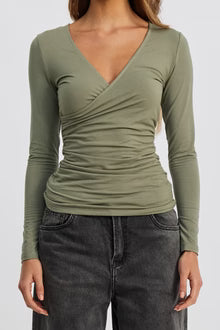 Lainey Crossover Long Sleeve Top - White