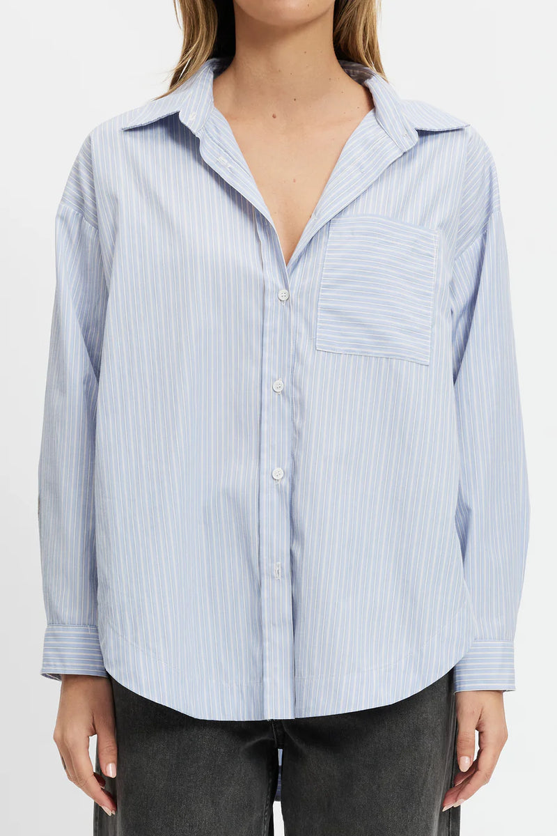 Morgan Stripe Wrap Button-Down Shirt - Blue Multi