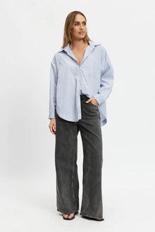 Morgan Stripe Wrap Button-Down Shirt - Blue Multi