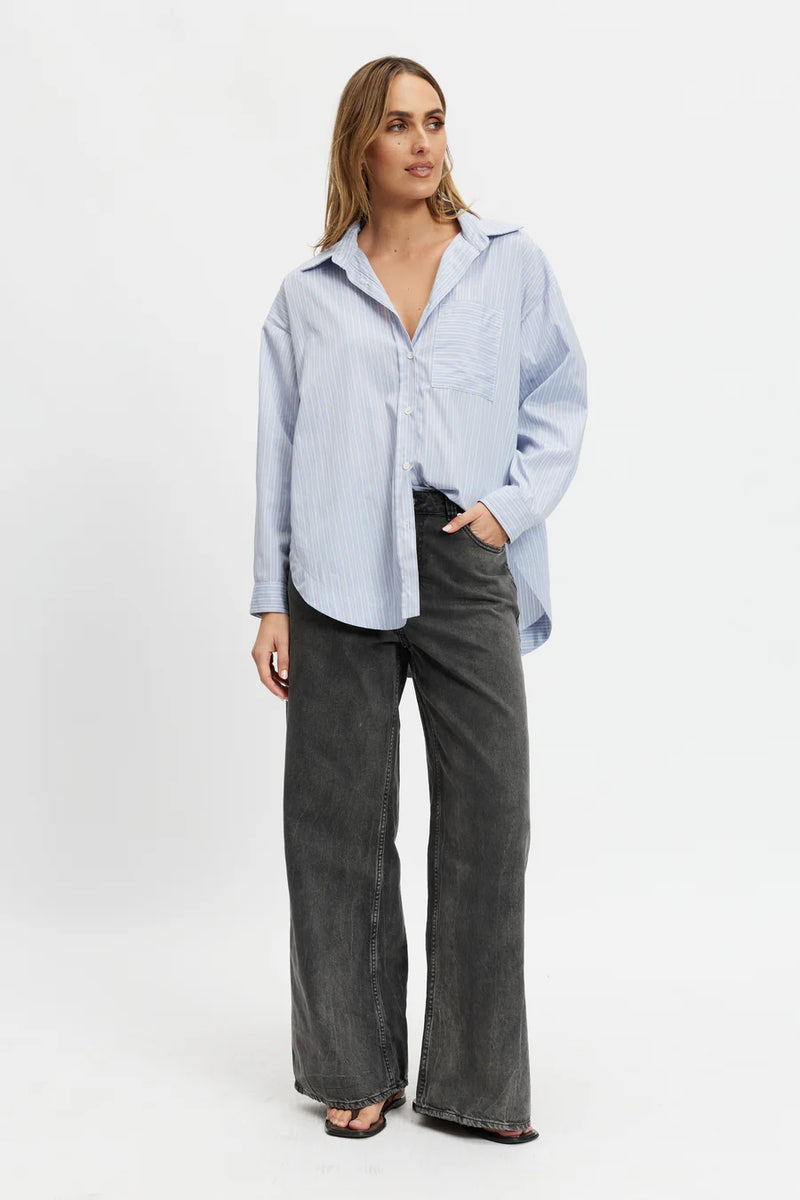 Morgan Stripe Wrap Button-Down Shirt - Blue Multi