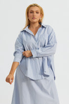 Morgan Stripe Wrap Button-Down Shirt - Blue Multi