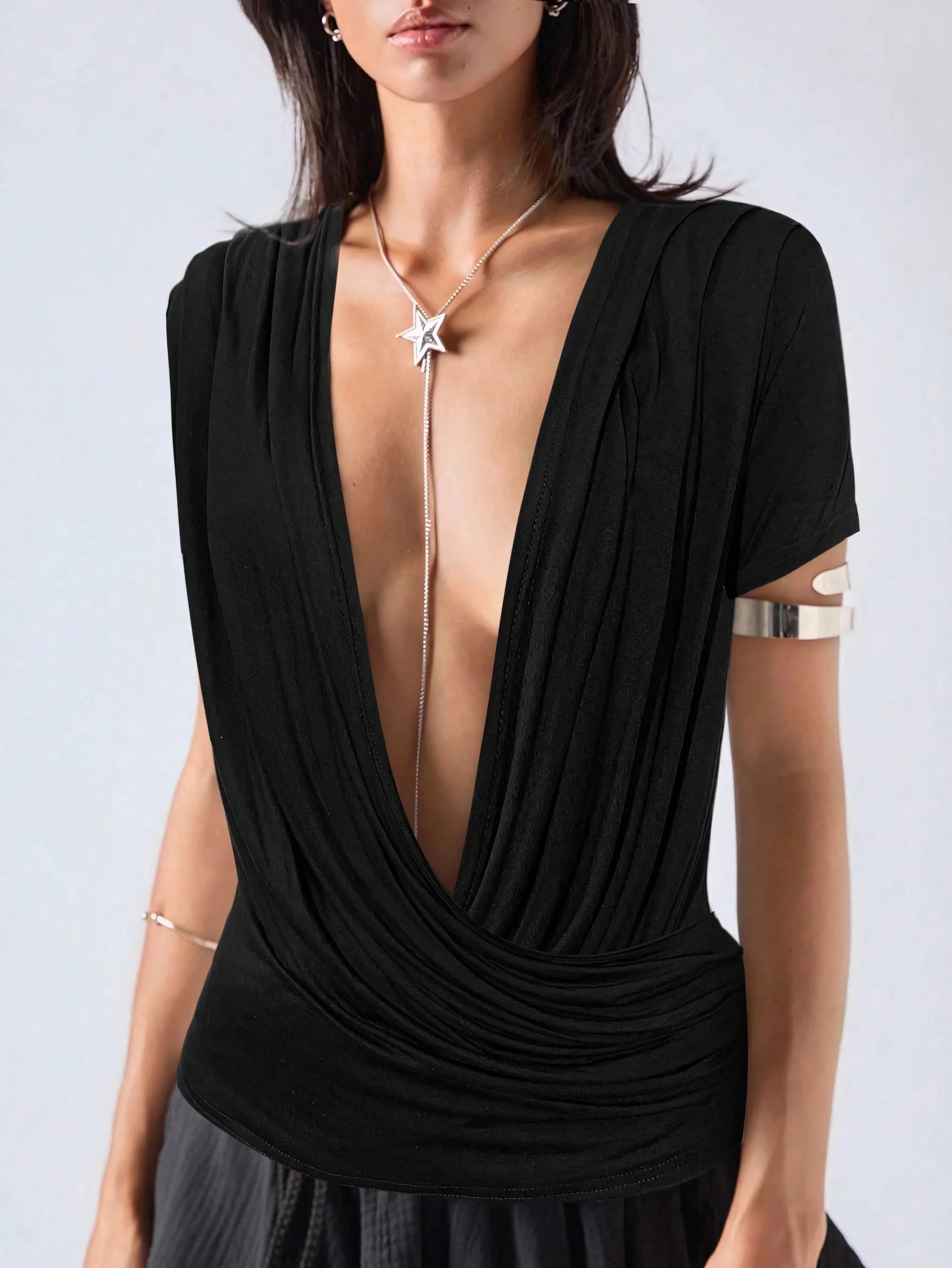 Noir Cascade Wrap Top