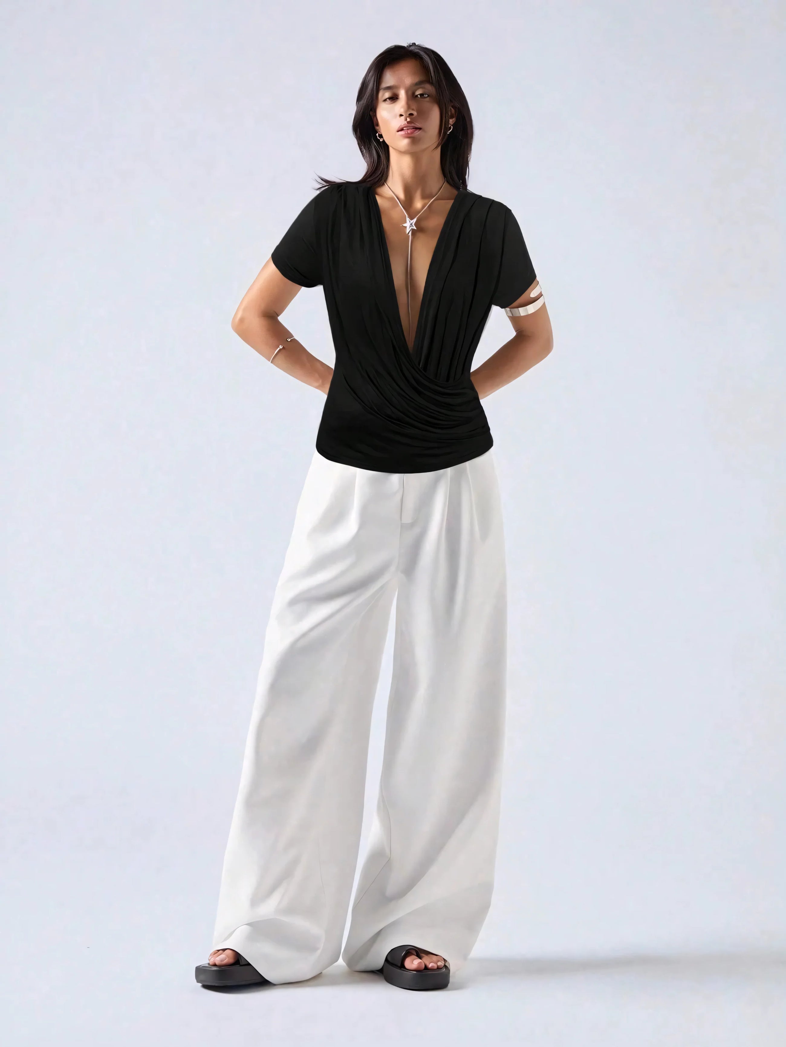 Noir Cascade Wrap Top