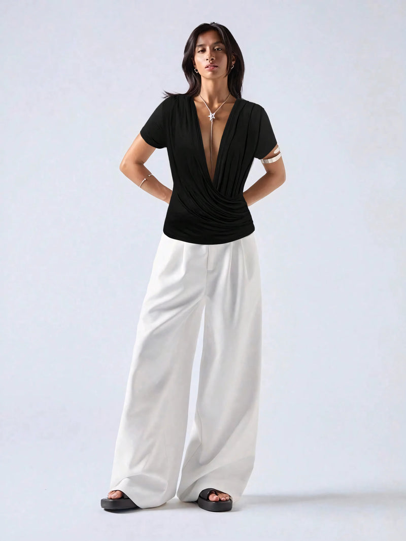 Noir Cascade Wrap Top